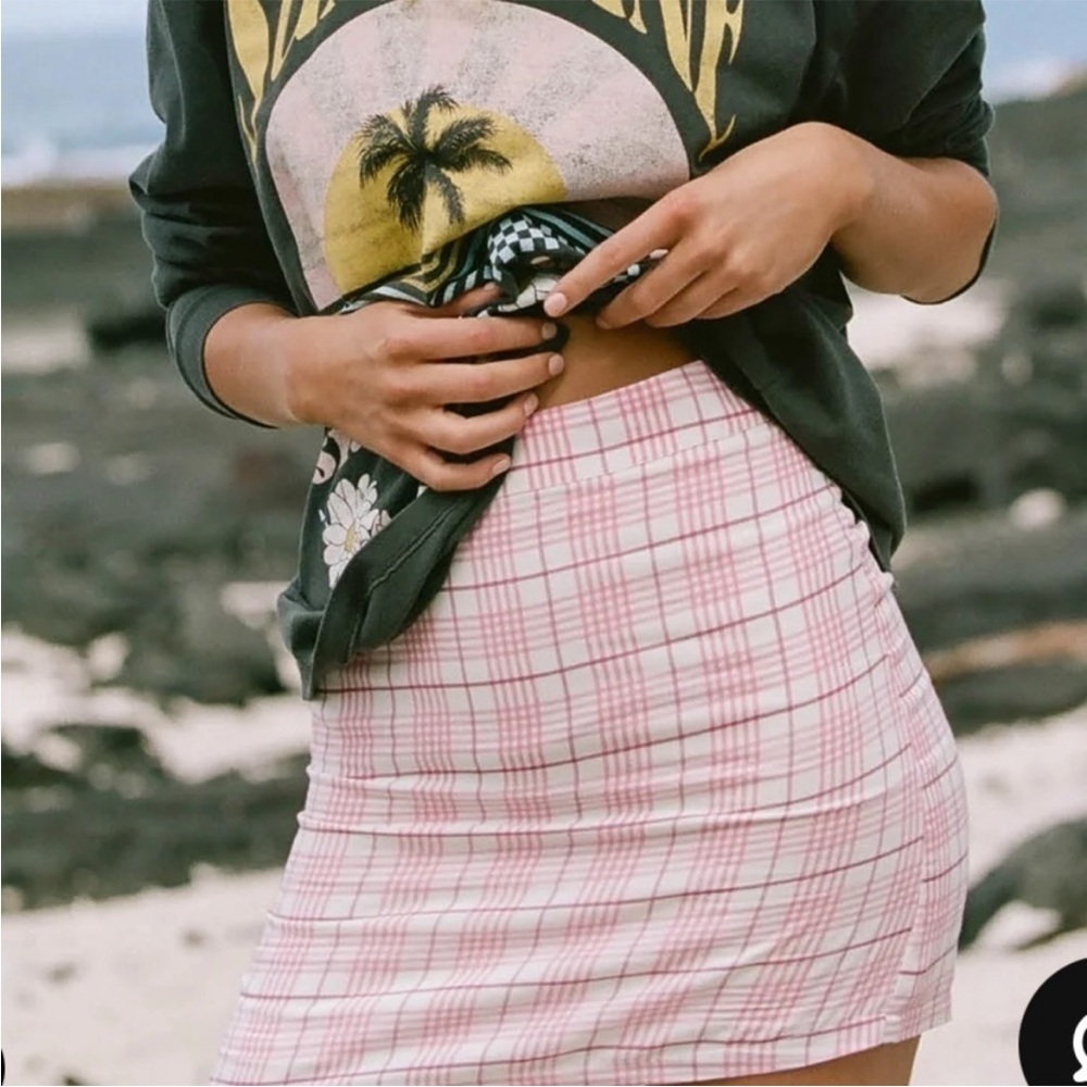 NWT O’Neill Tammy Pink & White Plaid Mini Skirt
